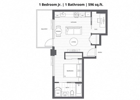 Floor plan for 1 bed, 1 bath, 508 sqft